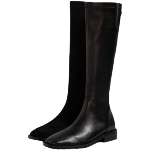 不過膝靴子長筒靴女2025新款爆款秋冬加絨真皮平底長靴軟皮騎士靴