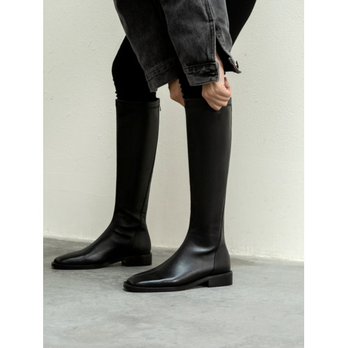 不過膝靴子長筒靴女2025新款爆款秋冬加絨真皮平底長靴軟皮騎士靴