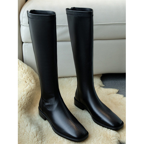 不過膝靴子長筒靴女2025新款爆款秋冬加絨真皮平底長靴軟皮騎士靴