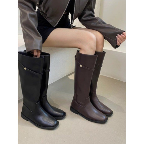 2025新款方頭粗跟長筒騎士靴女韓版復古百搭高筒不過膝顯瘦時裝靴 2025新款方頭粗跟長筒騎士靴女韓版復古百搭高筒不過膝顯瘦時裝靴