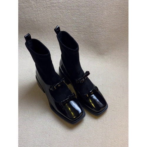 牛皮版~真皮顯瘦蝴蝶結彈力襪靴女法式方頭厚底粗跟短筒靴瘦瘦靴 牛皮版~真皮顯瘦蝴蝶結彈力襪靴女法式方頭厚底粗跟短筒靴瘦瘦靴