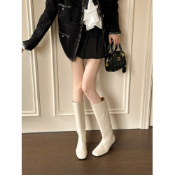 2026早春新款直筒騎士靴方頭內增高4cm不過膝高筒長靴西部牛仔靴