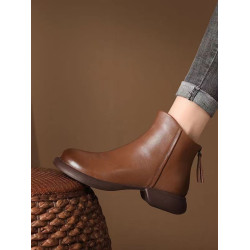 品牌真皮後拉鍊短靴女2026流行秋冬新款英倫風潮牌切爾西平底皮靴