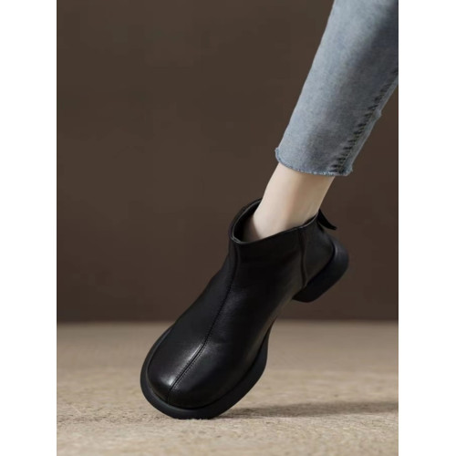 品牌真皮後拉鍊短靴女2026流行秋冬新款英倫風潮牌切爾西平底皮靴