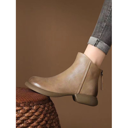 品牌真皮後拉鍊短靴女2026流行秋冬新款英倫風潮牌切爾西平底皮靴