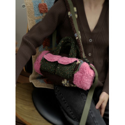 housedesign原創新拼色毛毛斜後後背包2025冬小衆時尚毛絨波士頓包女