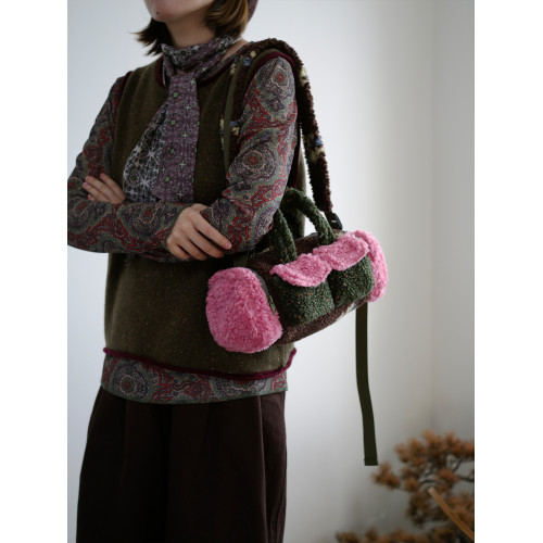 housedesign原創新拼色毛毛斜後後背包2025冬小衆時尚毛絨波士頓包女 housedesign原創新拼色毛毛斜後後背包2025冬小衆時尚毛絨波士頓包女