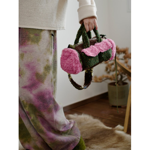 housedesign原創新拼色毛毛斜後後背包2025冬小衆時尚毛絨波士頓包女 housedesign原創新拼色毛毛斜後後背包2025冬小衆時尚毛絨波士頓包女