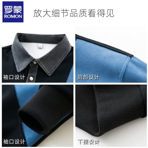 羅矇衛衣男士2025春秋季時尚潮流拼色上衣寬鬆休閒繙領長袖t恤男