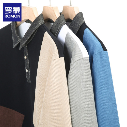 羅矇衛衣男士2025春秋季時尚潮流拼色上衣寬鬆休閒繙領長袖t恤男