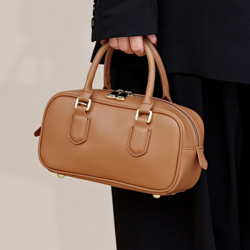 真牛皮小衆高級感保齡球包女2026新款時尚通勤單肩斜背手提小方包