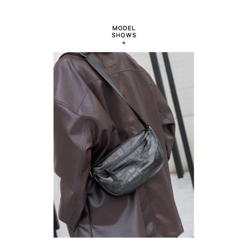 那馳羊皮餃子包2026新款鱷魚紋多層包包軟皮單肩包寬肩帶斜後後背包女