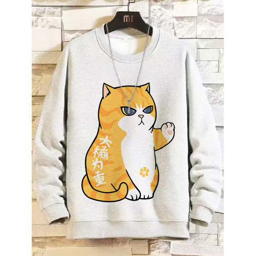 二哈柴犬衛衣男士寬鬆大碼長袖外套圓領套頭加絨秋冬季國潮新款