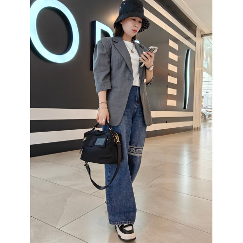包包新款尼龍布斜後後背包休閒包女士帆布包通勤手提包黑色百搭勃翎鳥