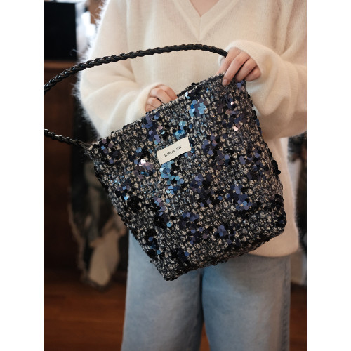 亮片女士小衆設計單肩包帆布水桶包大容量包包通勤女包輕奢帆布包