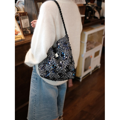 亮片女士小衆設計單肩包帆布水桶包大容量包包通勤女包輕奢帆布包