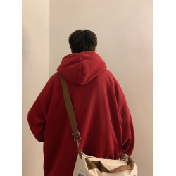 純棉重磅寬鬆顯瘦百搭本命年加絨紅色衛衣男士秋冬連帽衫套頭外套