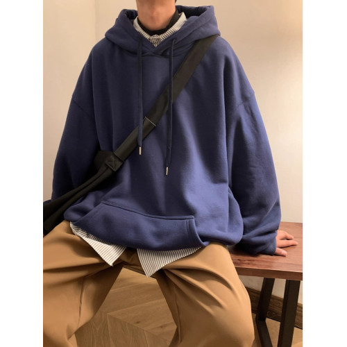 純棉重磅寬鬆顯瘦百搭本命年加絨紅色衛衣男士秋冬連帽衫套頭外套