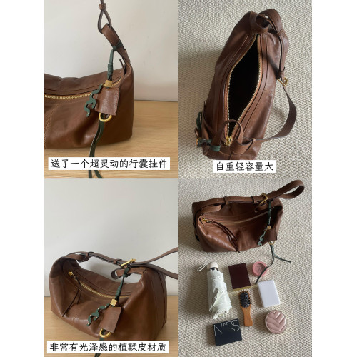 2025新款植鞣牛皮鑊耳行囊包枕頭包女高級感腋下包通勤單肩斜後後背包