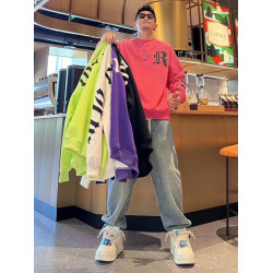 痞帥美式字母刺綉休閒圓領衛衣男士春秋新款時尚百搭寬鬆加厚上衣