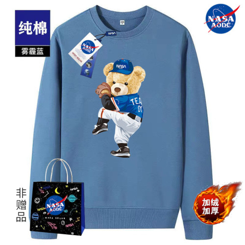 NASA聯名國潮秋季新款衛衣男潮流寬鬆休閒學生加絨款小熊印花上衣