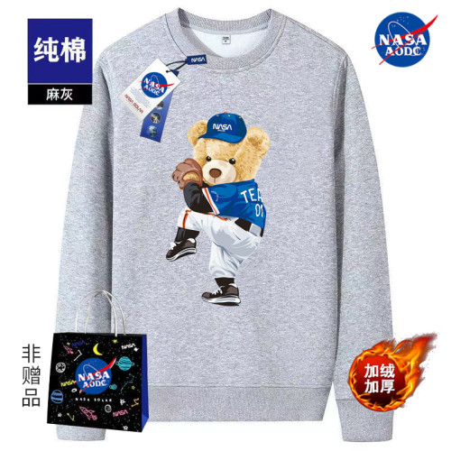 NASA聯名國潮秋季新款衛衣男潮流寬鬆休閒學生加絨款小熊印花上衣