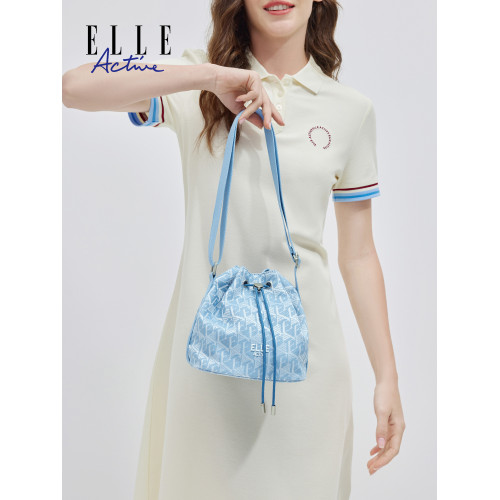 ELLE Active高級感水桶包氣質女包時尚印花單肩包藍色斜後後背包百搭