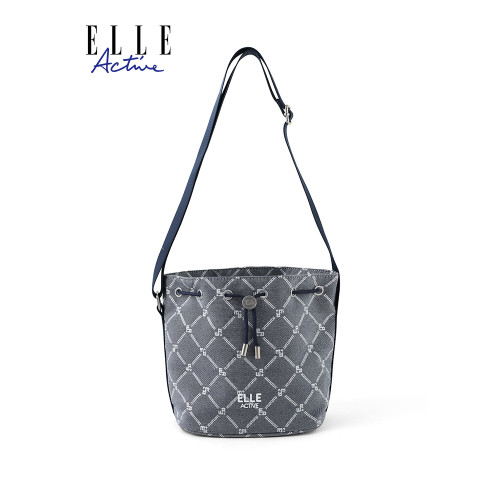 ELLE Active高級感水桶包氣質女包時尚印花單肩包藍色斜後後背包百搭