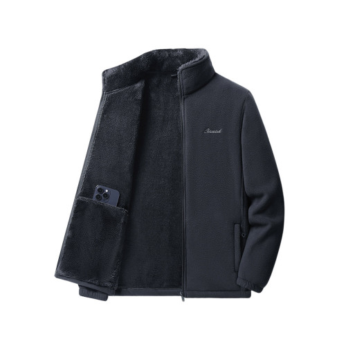 啄木鳥爸爸開衫抓絨衛衣男士秋冬季立領搖粒絨外套中老年加絨上衣