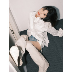 過膝長筒靴白色靴子女夏款長靴兩穿套筒褲琯靴2026新款高幫帆布鞋