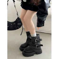 黑色復古英倫厚底粗跟馬丁靴女款2026新款秋冬加絨增高褲琯短靴子