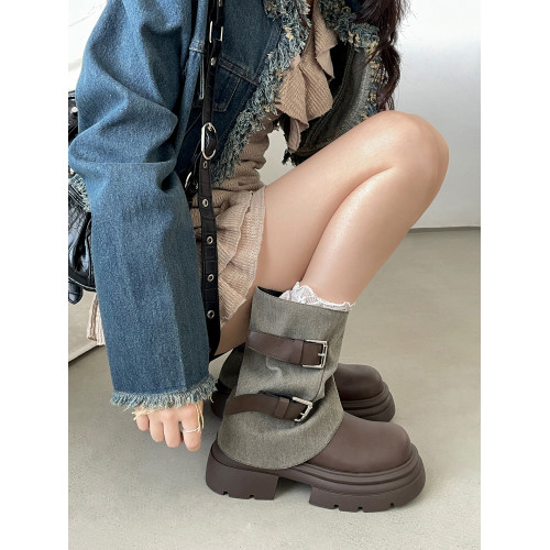 黑色復古英倫厚底粗跟馬丁靴女款2026新款秋冬加絨增高褲琯短靴子