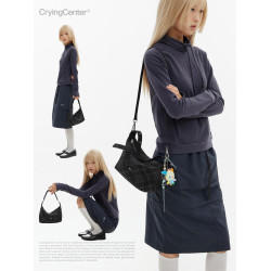 CryingCenter 黑色仿毛氈格紋手提斜後後背包 哭喊中心