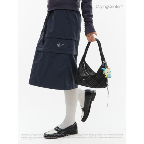 CryingCenter 黑色仿毛氈格紋手提斜後後背包 哭喊中心