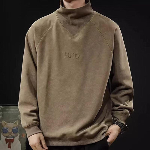 2025秋冬新款高領衛衣男加絨保暖寬鬆大碼長袖T恤男士內搭打底衫t