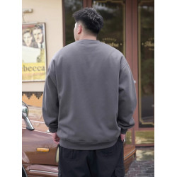 潮牌大碼男裝秋冬新款加絨加厚綉花圓領衛衣胖子加肥加大寬鬆上衣