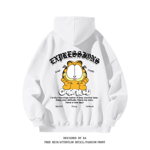 銀狐絨美式復古卡通加菲貓印花連帽衛衣男女休閒寬鬆秋冬上衣ins