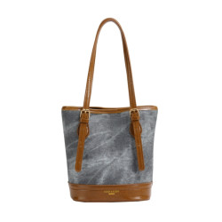 百搭撞色斜後後背包包女2025新款潮時尚韓國牛仔水桶包小衆質感單肩包