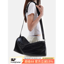 CryingCenter 黑色皮質吐司包斜後後背包 哭喊中心