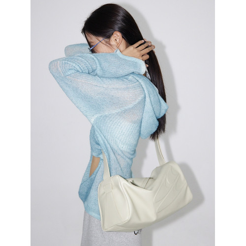 CryingCenter 黑色皮質吐司包斜後後背包 哭喊中心