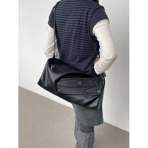 CryingCenter 黑色皮質吐司包斜後後背包 哭喊中心