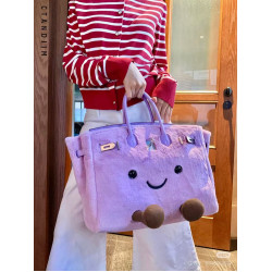 秋冬新款原創小衆設計手提包凱莉包單肩斜後後背包敲可愛毛絨鉑金包