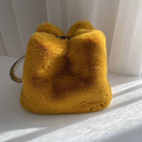 不掉毛毛茸茸兔毛冬季新款手提毛絨水桶毛毛包包女款單肩斜後後背包