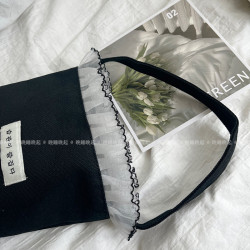 蕾絲花邊韓版可愛手提包水壺杯子雨傘零食手提小拎袋帆布水桶包包