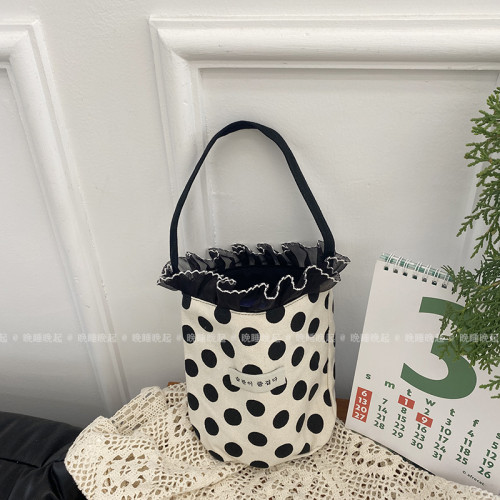 蕾絲花邊韓版可愛手提包水壺杯子雨傘零食手提小拎袋帆布水桶包包