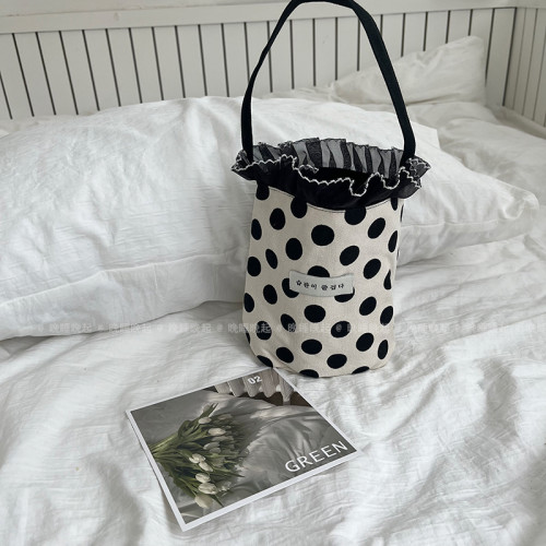 蕾絲花邊韓版可愛手提包水壺杯子雨傘零食手提小拎袋帆布水桶包包