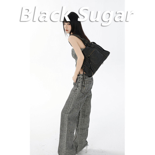 Black Sugar 復古大容量托特包做舊擦色手提包小衆辣妹單肩斜後後背包