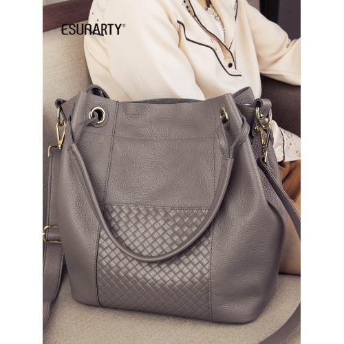 ESUNARTY單肩斜背手提水桶包女2026新款高級感包包真皮軟皮大容量 ESUNARTY單肩斜背手提水桶包女2026新款高級感包包真皮軟皮大容量