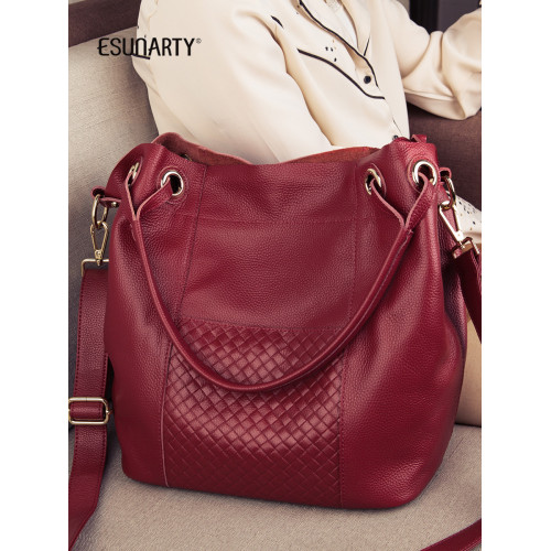 ESUNARTY單肩斜背手提水桶包女2026新款高級感包包真皮軟皮大容量 ESUNARTY單肩斜背手提水桶包女2026新款高級感包包真皮軟皮大容量