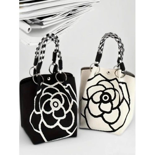 韓國小衆設計感山茶花水桶包女2025新款時尚百搭單肩斜背手提包